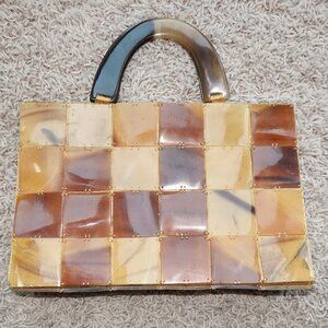 Women Small Brown Handbag Hard Exterior - 9.5" x 2.75" x 6.5"